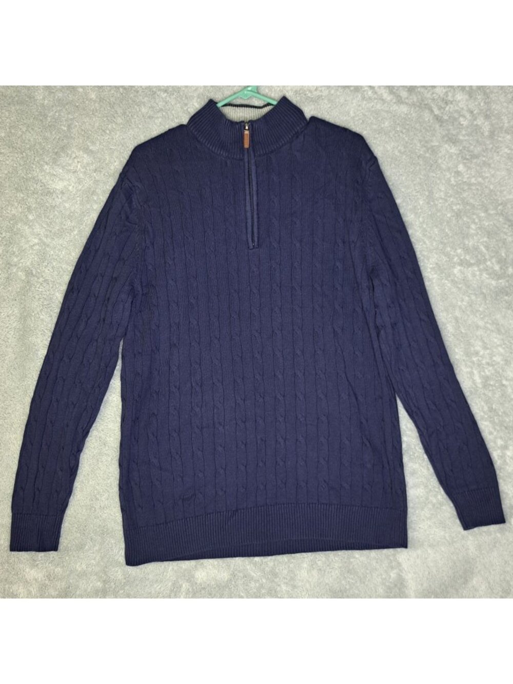 Club Room XL Blue Cable Knit 1/4 Zip Sweater Cotton Pullover